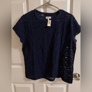 NWT Aerie Size Large Short Sleeve Navy All Lace Blouse.